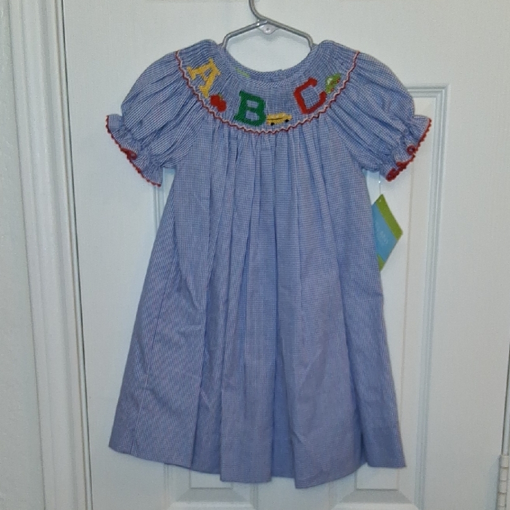 Velani Classic ABC Blue Smocked Kids Dress